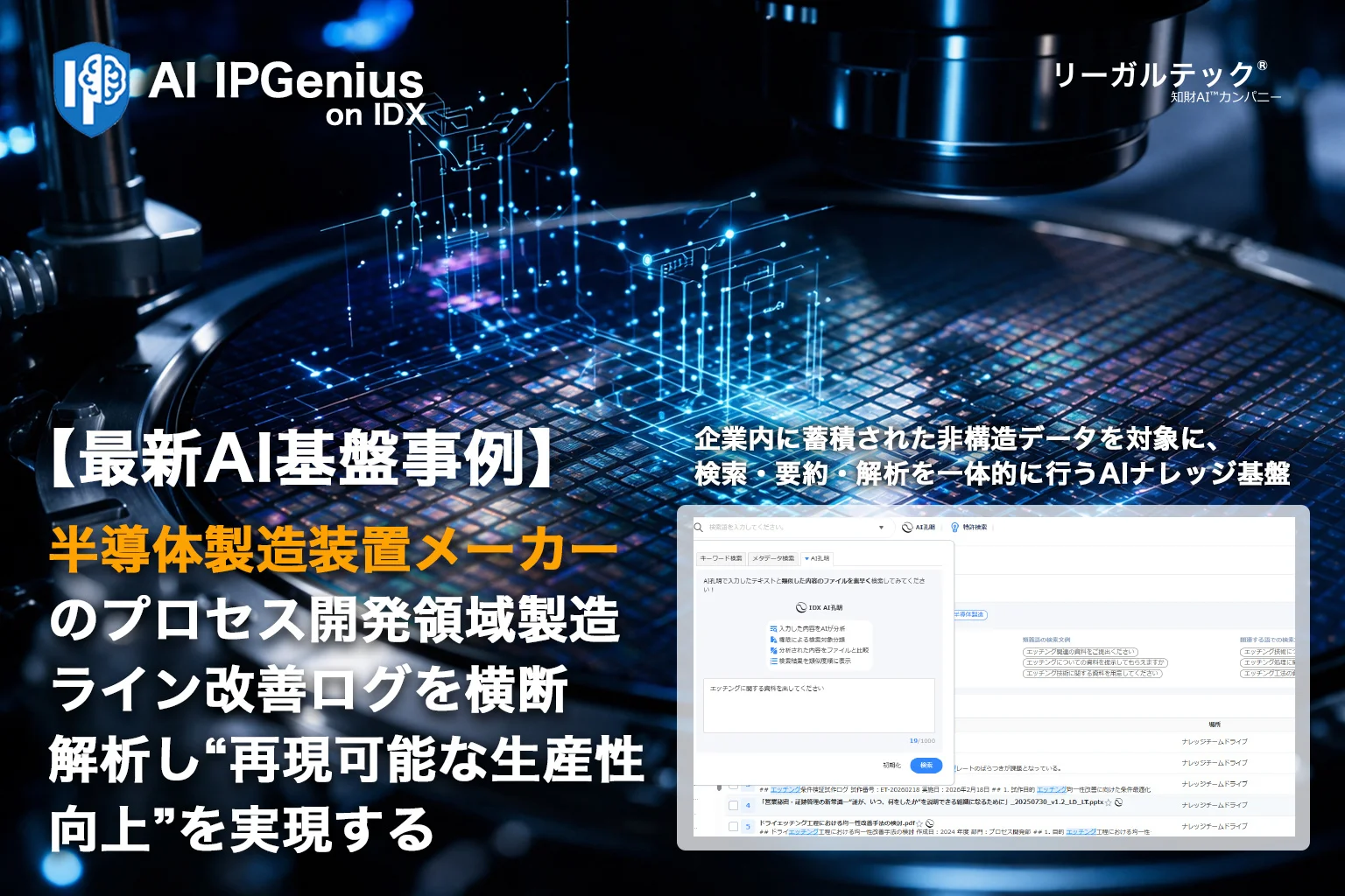 半導体製造装置メーカーのAI基盤「AI IPGenius」による製造ライン改善の再現可能な生産性向上